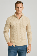 Men Sweater | Half-Zip High Collar with Ribbed Finish - Evergreen Outfits- Sweaters