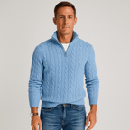 Men Sweater | Half-Zip High Collar with Ribbed Finish - Evergreen Outfits- Sweaters