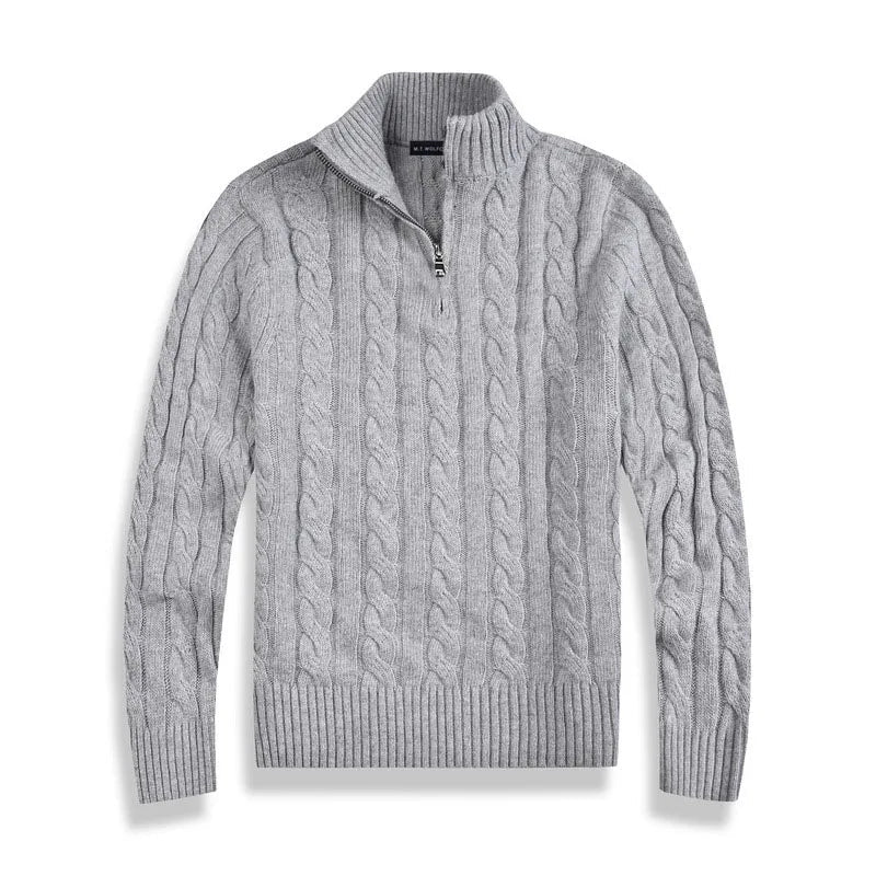 Men Sweater | Half-Zip High Collar with Ribbed Finish - Evergreen Outfits- Sweaters