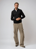 Men Sweater | Half Zip Regular Fit Long Sleeve Pullover - Evergreen Outfits- Sweaters