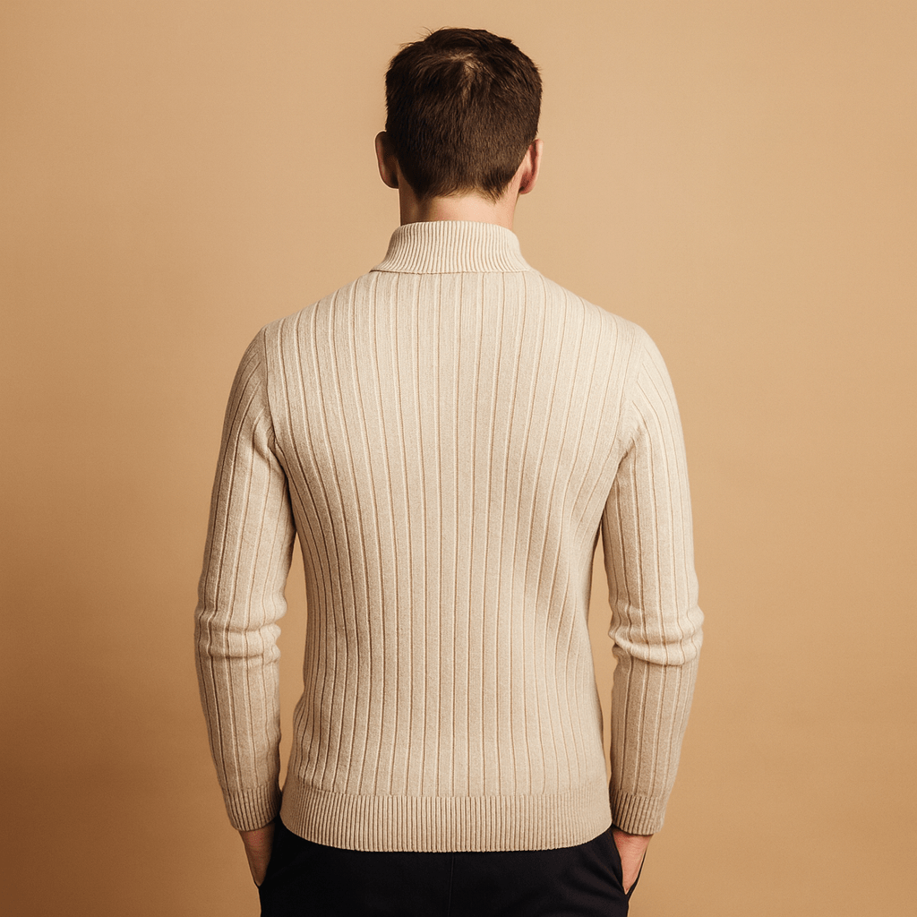 Men Sweater | Half-Zip Ribbed Knit with Long Sleeves - Evergreen Outfits- Sweaters