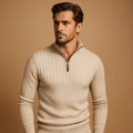 Men Sweater | Half-Zip Ribbed Knit with Long Sleeves - Evergreen Outfits- Sweaters