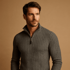 Men Sweater | Half-Zip Ribbed Knit with Long Sleeves - Evergreen Outfits- Sweaters