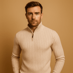 Men Sweater | Half-Zip Ribbed Knit with Long Sleeves - Evergreen Outfits- Sweaters