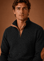 Men Sweater | Quarter-Zip Mock Neck Relaxed Fit Pullover - Evergreen Outfits- Sweaters