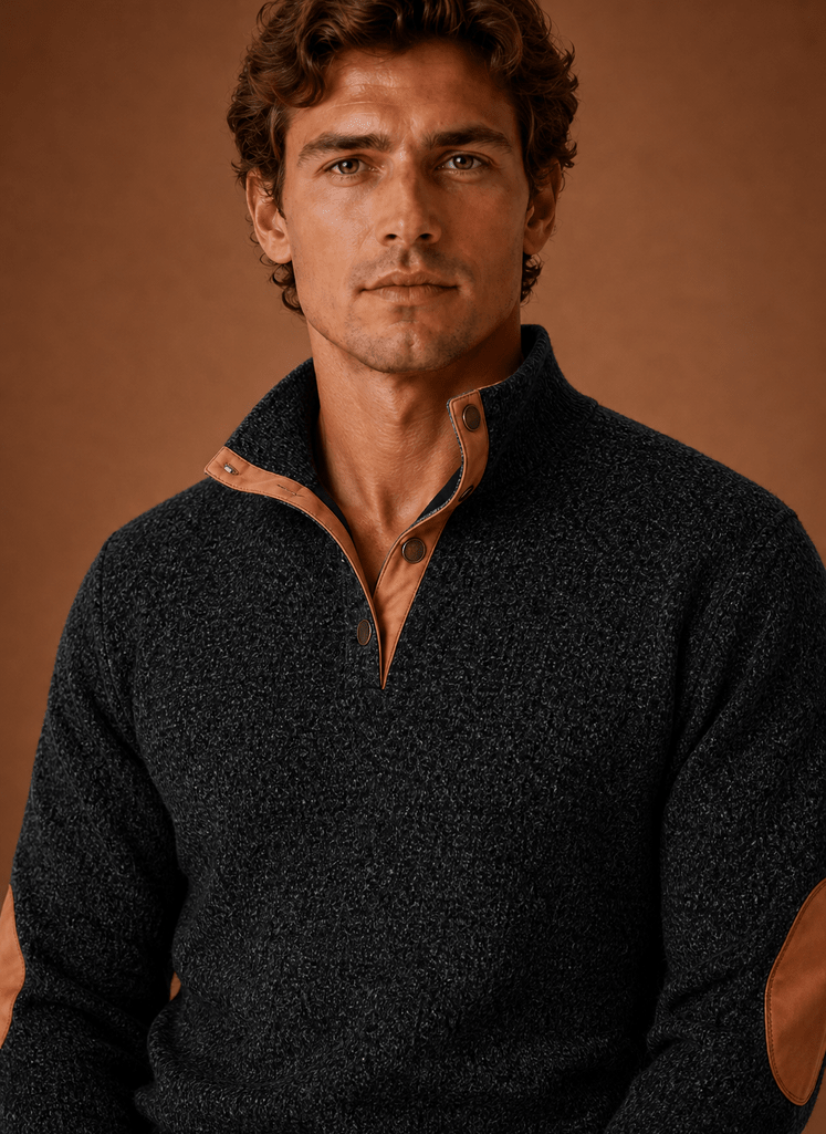 Men Sweater | Quarter-Zip Mock Neck Relaxed Fit Pullover - Evergreen Outfits- Sweaters