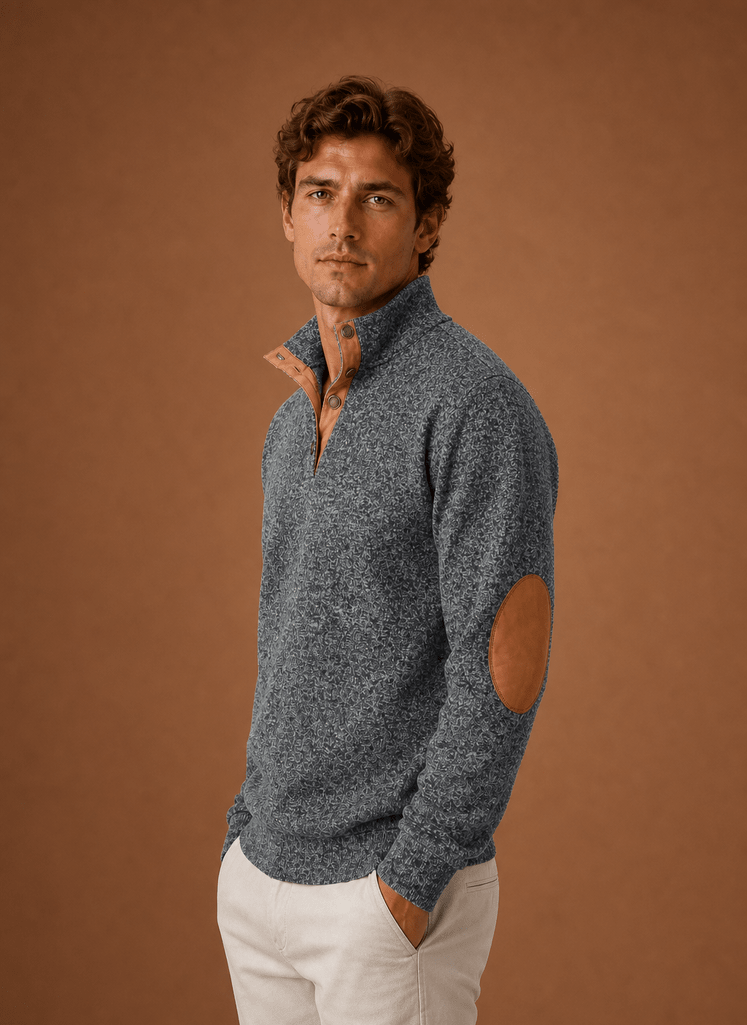 Men Sweater | Quarter-Zip Mock Neck Relaxed Fit Pullover - Evergreen Outfits- Sweaters