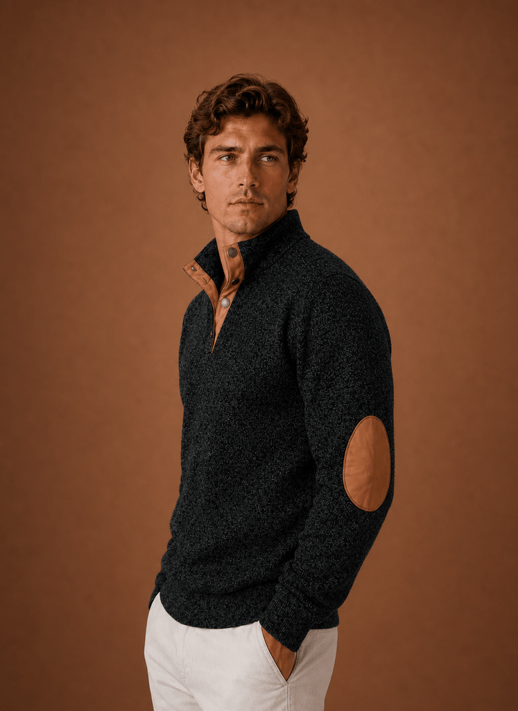 Men Sweater | Quarter-Zip Mock Neck Relaxed Fit Pullover - Evergreen Outfits- Sweaters