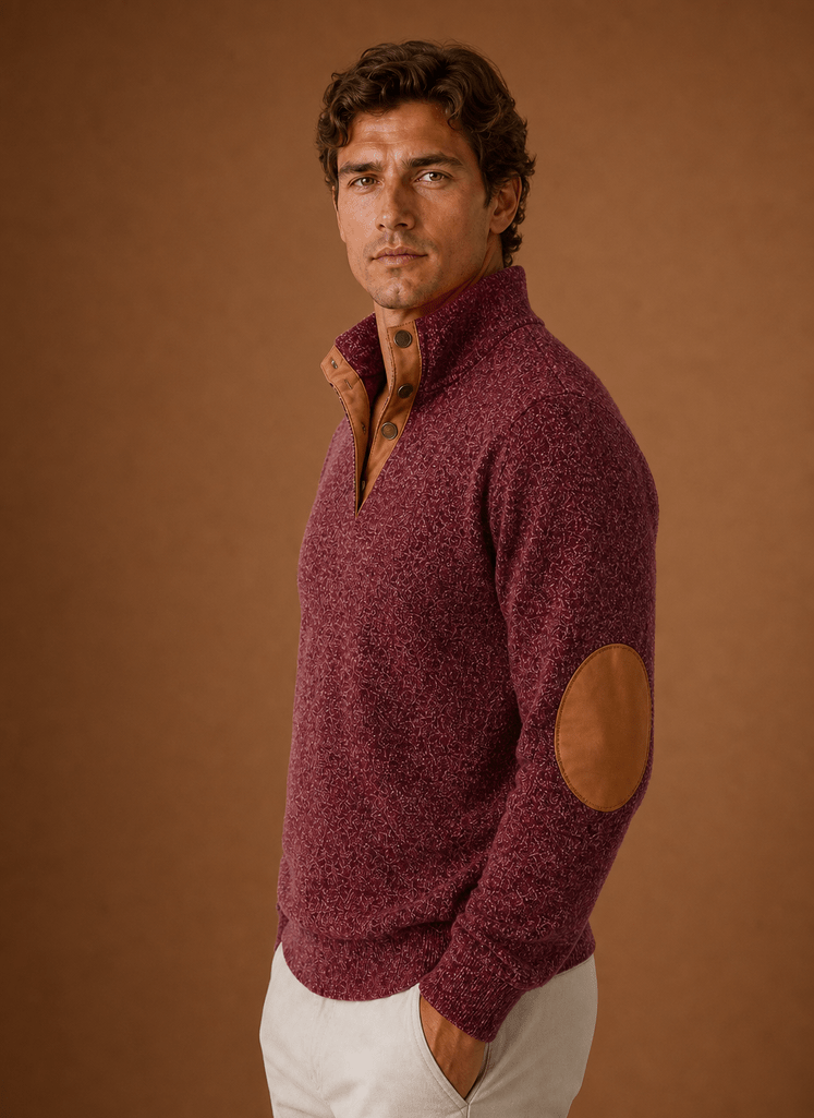 Men Sweater | Quarter-Zip Mock Neck Relaxed Fit Pullover - Evergreen Outfits- Sweaters