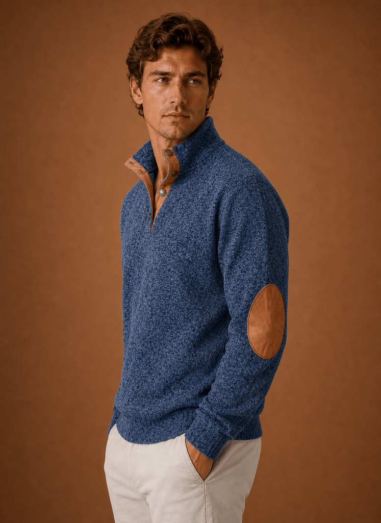 Men Sweater | Quarter-Zip Mock Neck Relaxed Fit Pullover - Evergreen Outfits- Sweaters