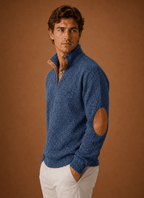 Men Sweater | Quarter-Zip Mock Neck Relaxed Fit Pullover - Evergreen Outfits- Sweaters