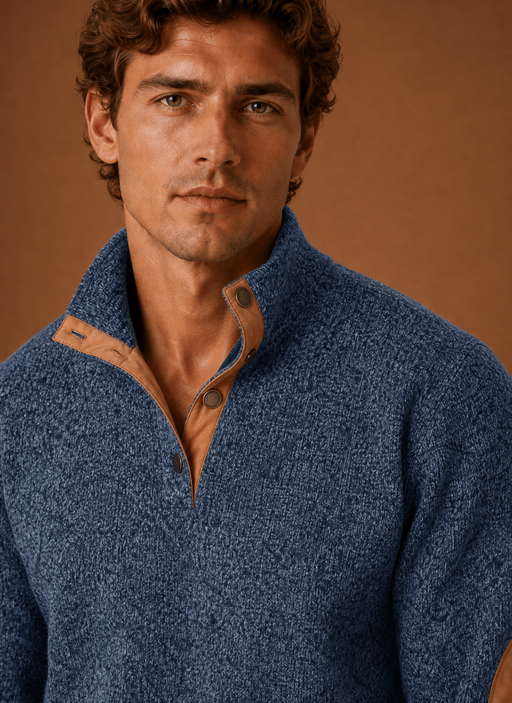 Men Sweater | Quarter-Zip Mock Neck Relaxed Fit Pullover - Evergreen Outfits- Sweaters