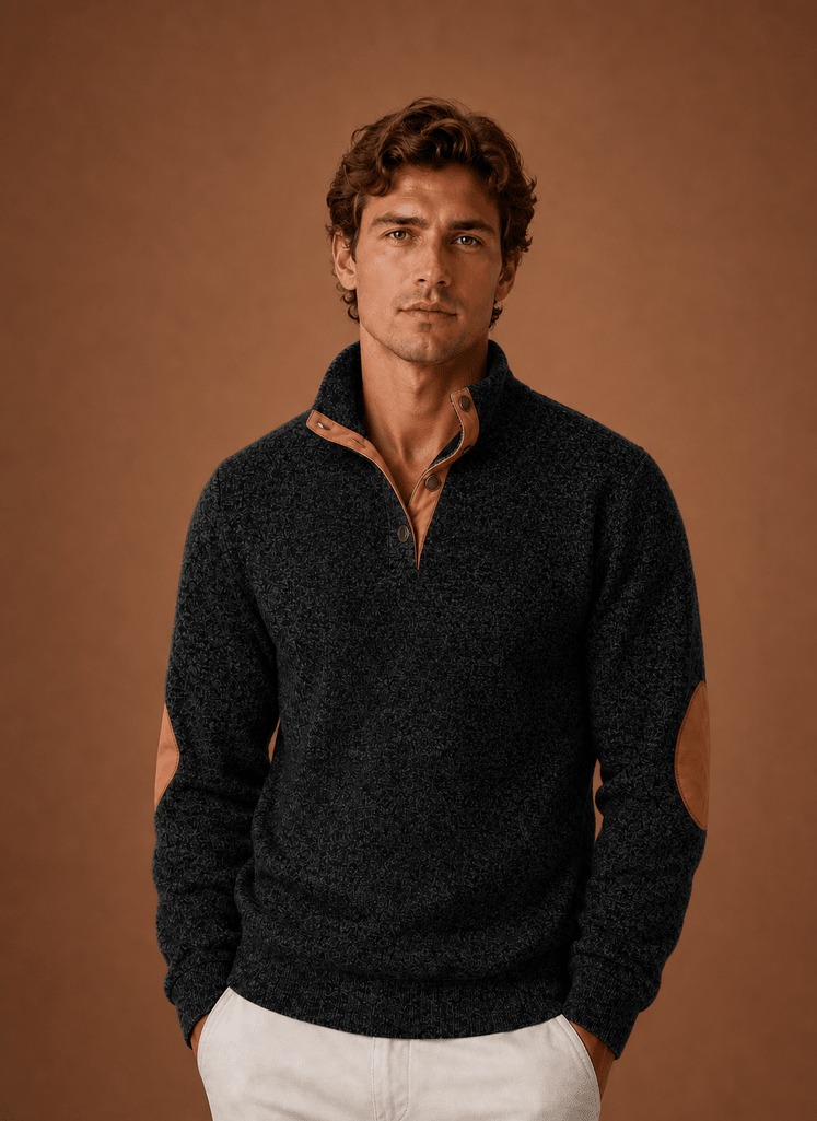 Men Sweater | Quarter-Zip Mock Neck Relaxed Fit Pullover - Evergreen Outfits- Sweaters