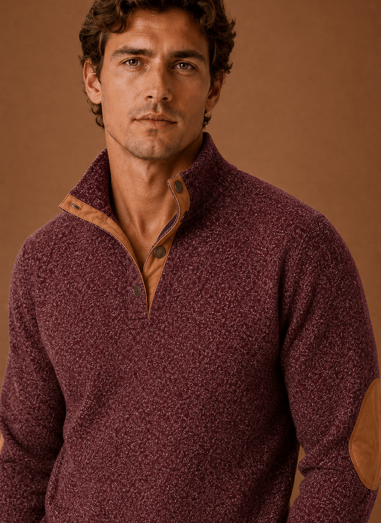 Men Sweater | Quarter-Zip Mock Neck Relaxed Fit Pullover - Evergreen Outfits- Sweaters