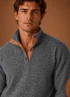 Men Sweater | Quarter-Zip Mock Neck Relaxed Fit Pullover - Evergreen Outfits- Sweaters