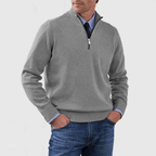Men Sweater | Quarter-Zip Stand Collar with Ribbed Trim - Evergreen Outfits- Sweaters