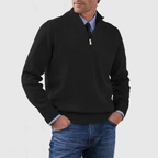 Men Sweater | Quarter-Zip Stand Collar with Ribbed Trim - Evergreen Outfits- Sweaters