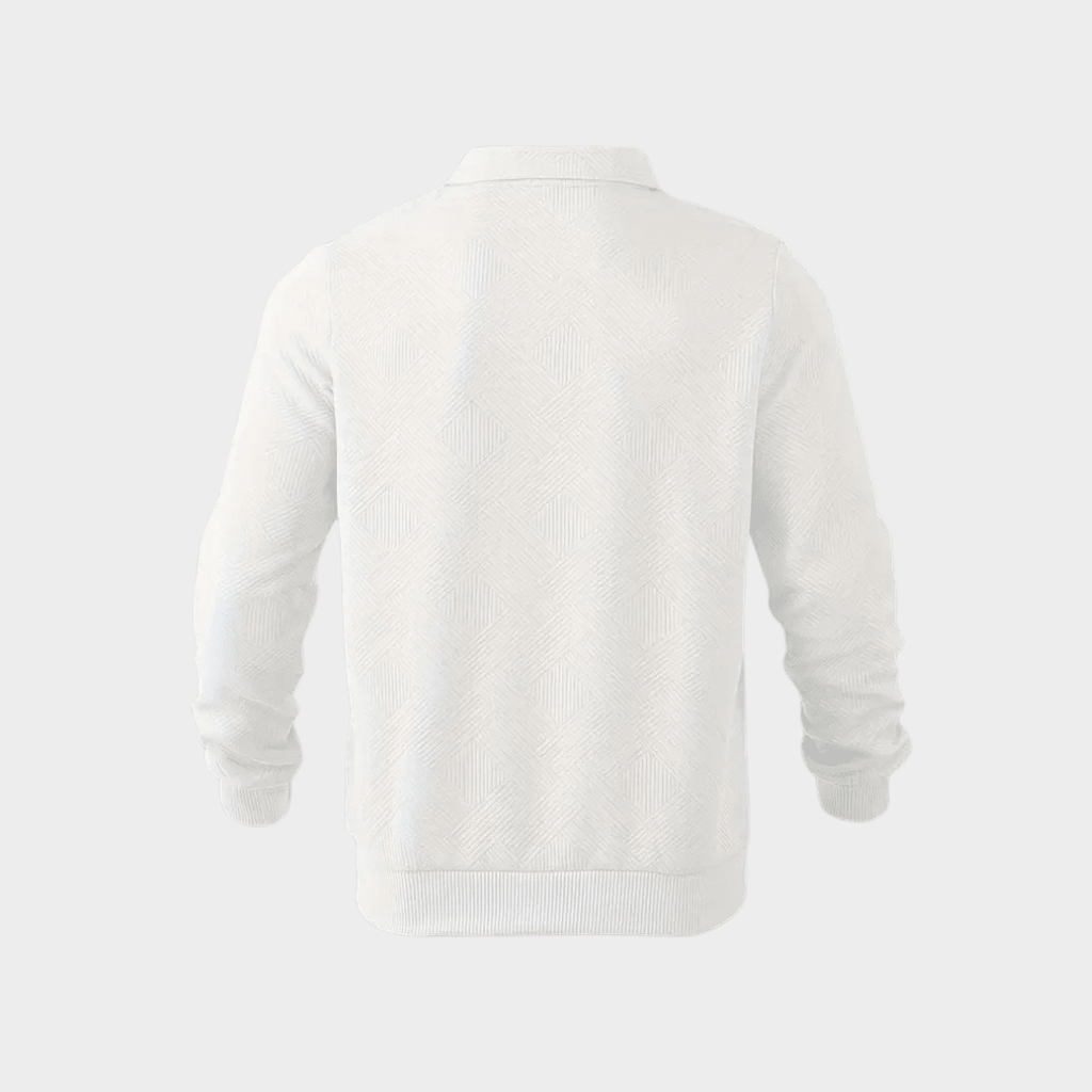 Men Sweater | Quarter-Zip Turtleneck with Geometric Knit Pattern - Evergreen Outfits- Sweaters