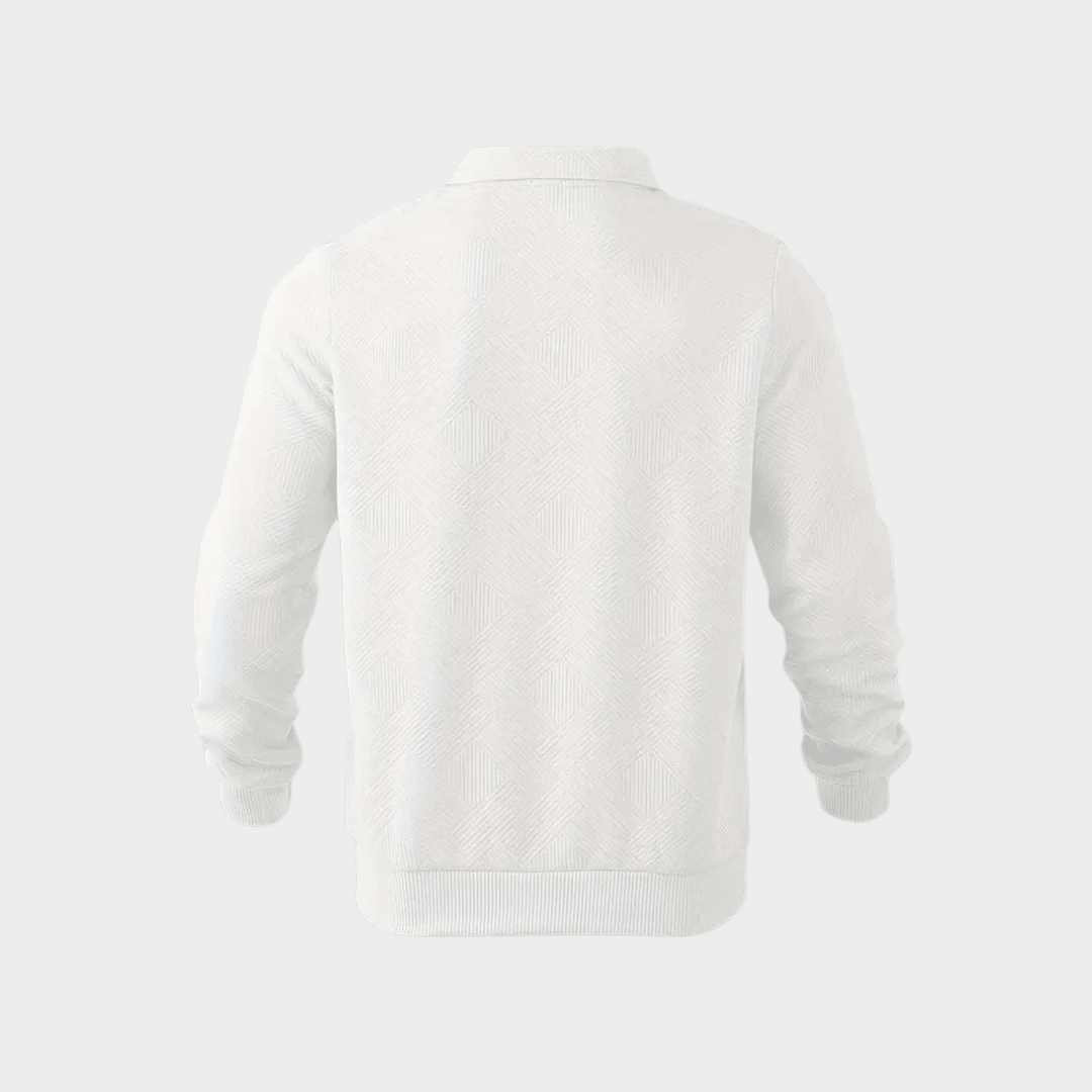 Men Sweater | Quarter-Zip Turtleneck with Geometric Knit Pattern - Evergreen Outfits- Sweaters