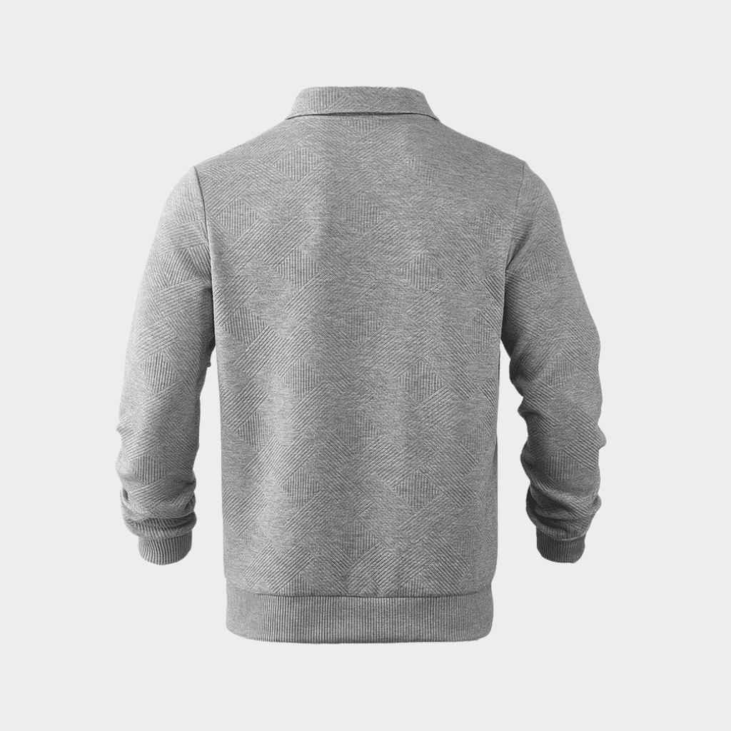 Men Sweater | Quarter-Zip Turtleneck with Geometric Knit Pattern - Evergreen Outfits- Sweaters