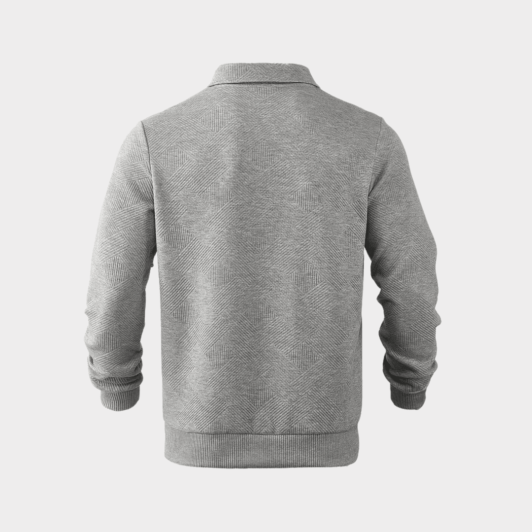 Men Sweater | Quarter-Zip Turtleneck with Geometric Knit Pattern - Evergreen Outfits- Sweaters