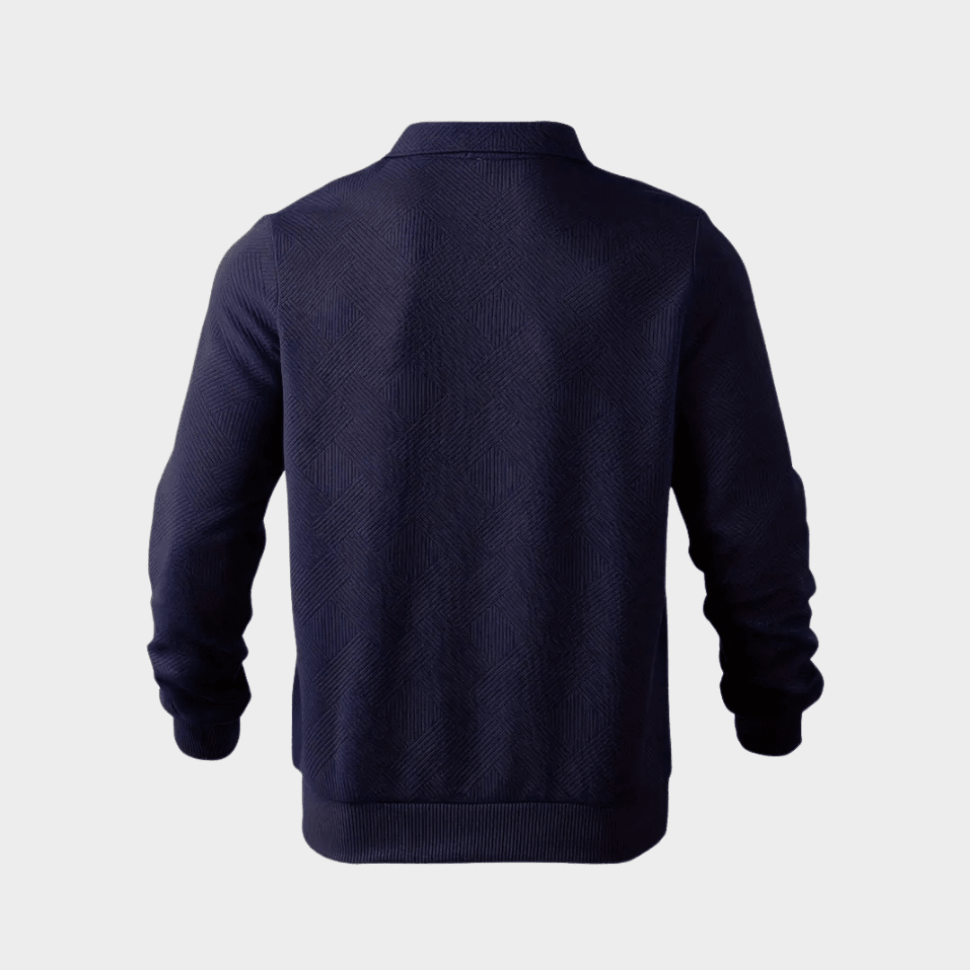 Men Sweater | Quarter-Zip Turtleneck with Geometric Knit Pattern - Evergreen Outfits- Sweaters