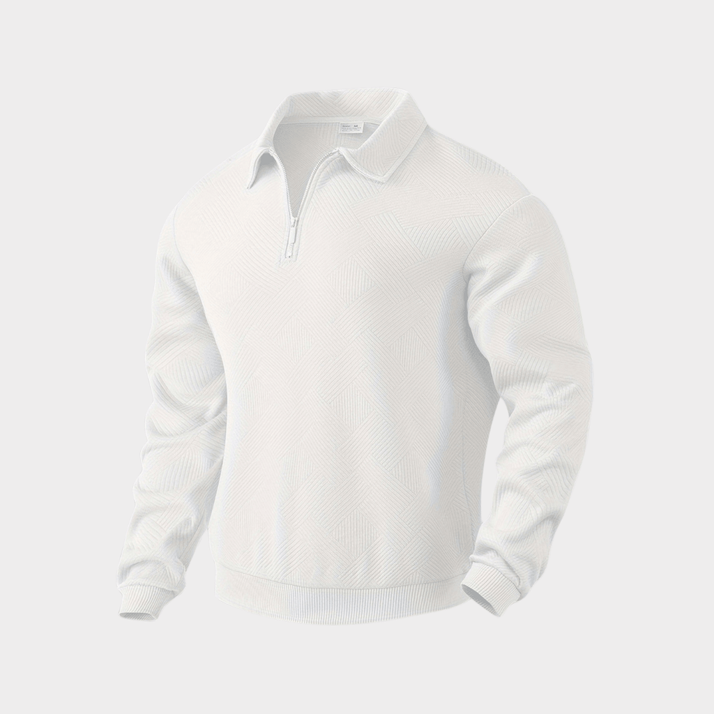 Men Sweater | Quarter-Zip Turtleneck with Geometric Knit Pattern - Evergreen Outfits- Sweaters
