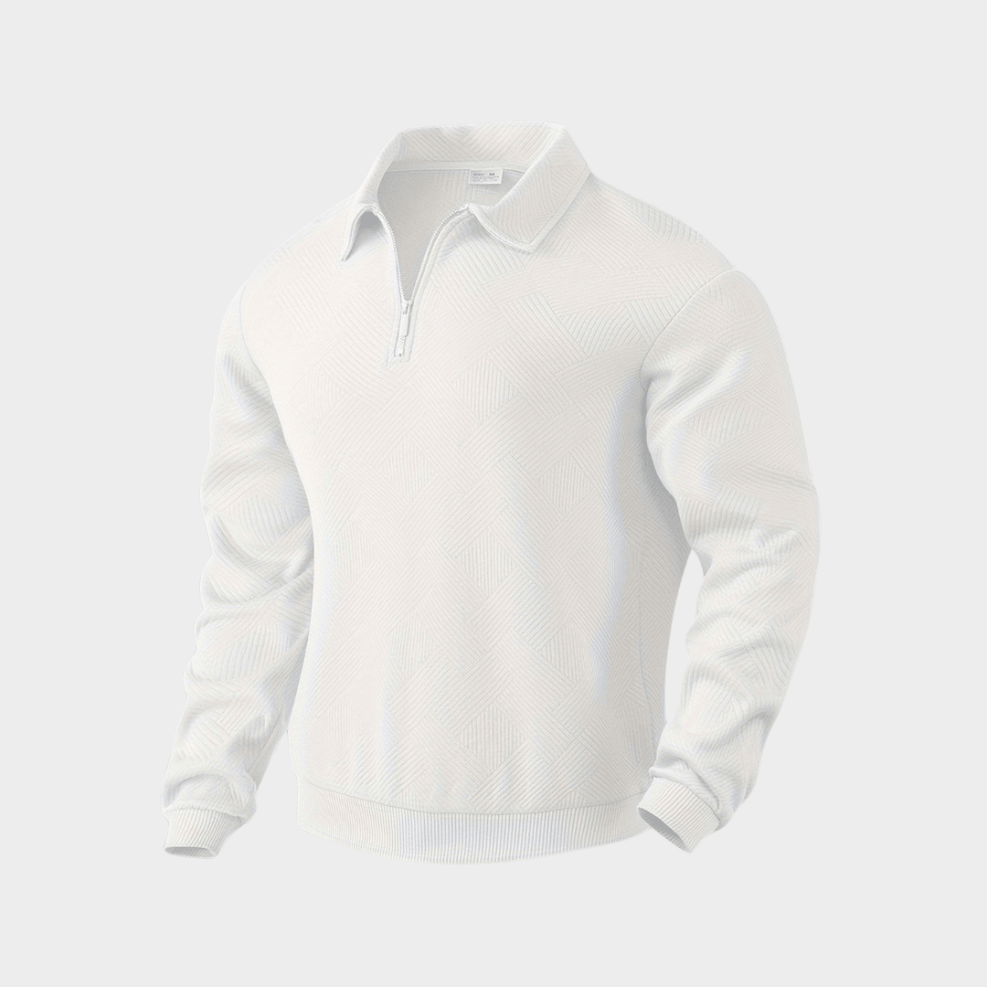Men Sweater | Quarter-Zip Turtleneck with Geometric Knit Pattern - Evergreen Outfits- Sweaters
