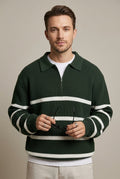 Men Sweater | Quarter Zip with Horizontal Stripe Pattern - Evergreen Outfits- Sweaters