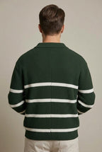 Men Sweater | Quarter Zip with Horizontal Stripe Pattern - Evergreen Outfits- Sweaters