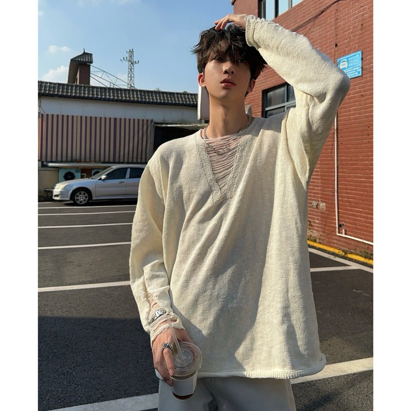 Men Sweater | Relaxed Fit Henley with Button Placket - Evergreen Outfits- Sweaters