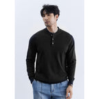 Men Sweater | Relaxed Fit Henley with Button Placket - Evergreen Outfits- Sweaters