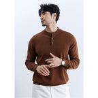 Men Sweater | Relaxed Fit Henley with Button Placket - Evergreen Outfits- Sweaters