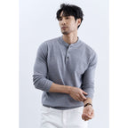 Men Sweater | Relaxed Fit Henley with Button Placket - Evergreen Outfits- Sweaters