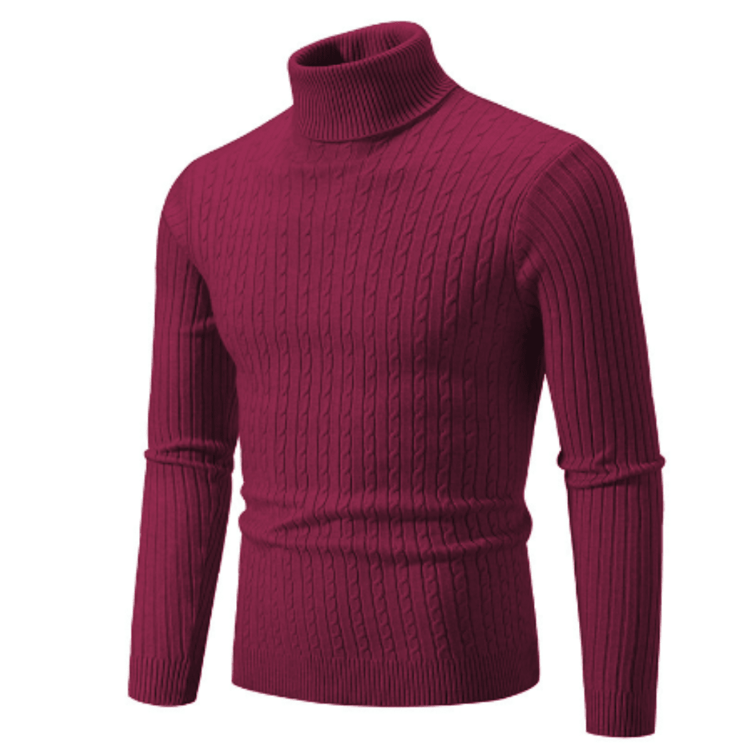 Men Sweater | Ribbed Knit Turtleneck with Long Sleeves - Evergreen Outfits- Sweaters