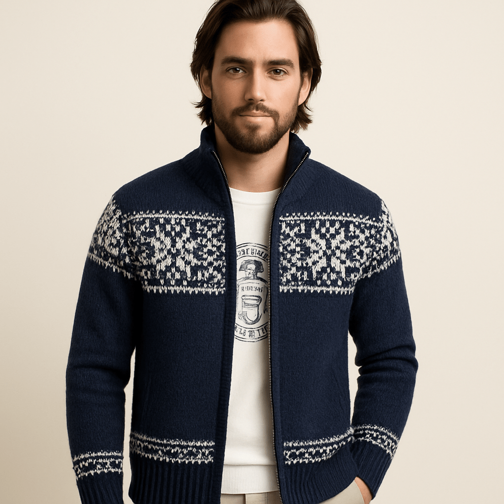 Men Sweater | Snowflake Knit Pattern Regular Fit Pullover - Evergreen Outfits- Sweaters