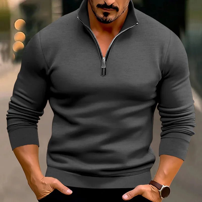 Men Sweater | Stand-Up Collar with Front Zipper Long Sleeve - Evergreen Outfits- Sweaters
