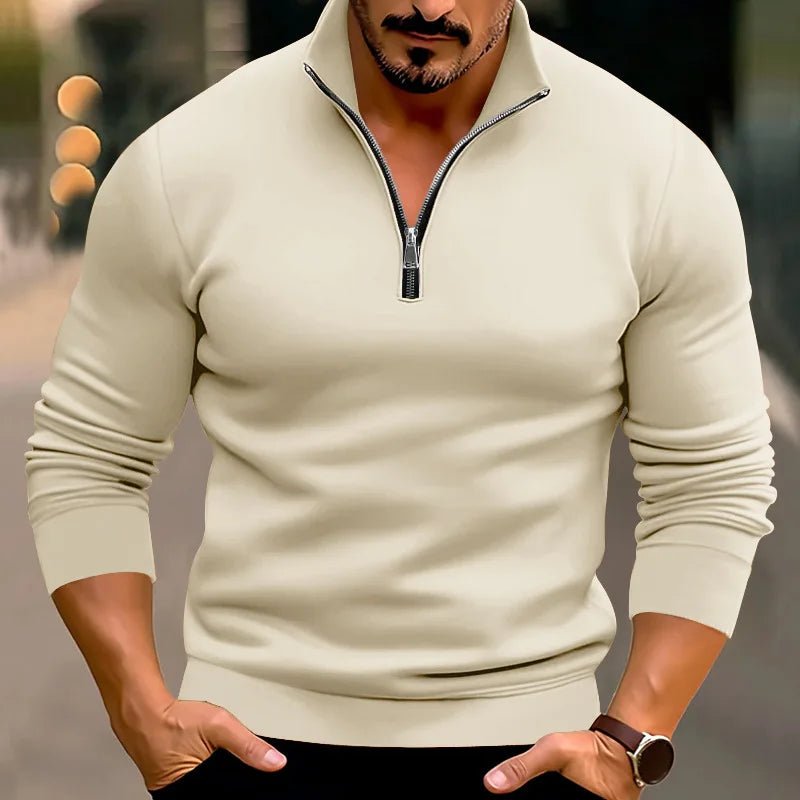 Men Sweater | Stand-Up Collar with Front Zipper Long Sleeve - Evergreen Outfits- Sweaters