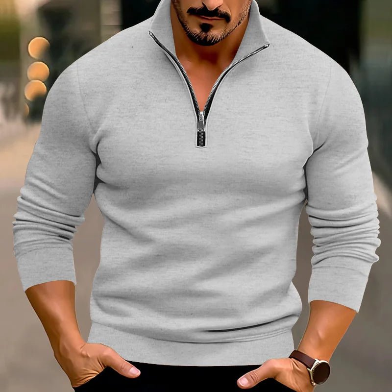 Men Sweater | Stand-Up Collar with Front Zipper Long Sleeve - Evergreen Outfits- Sweaters