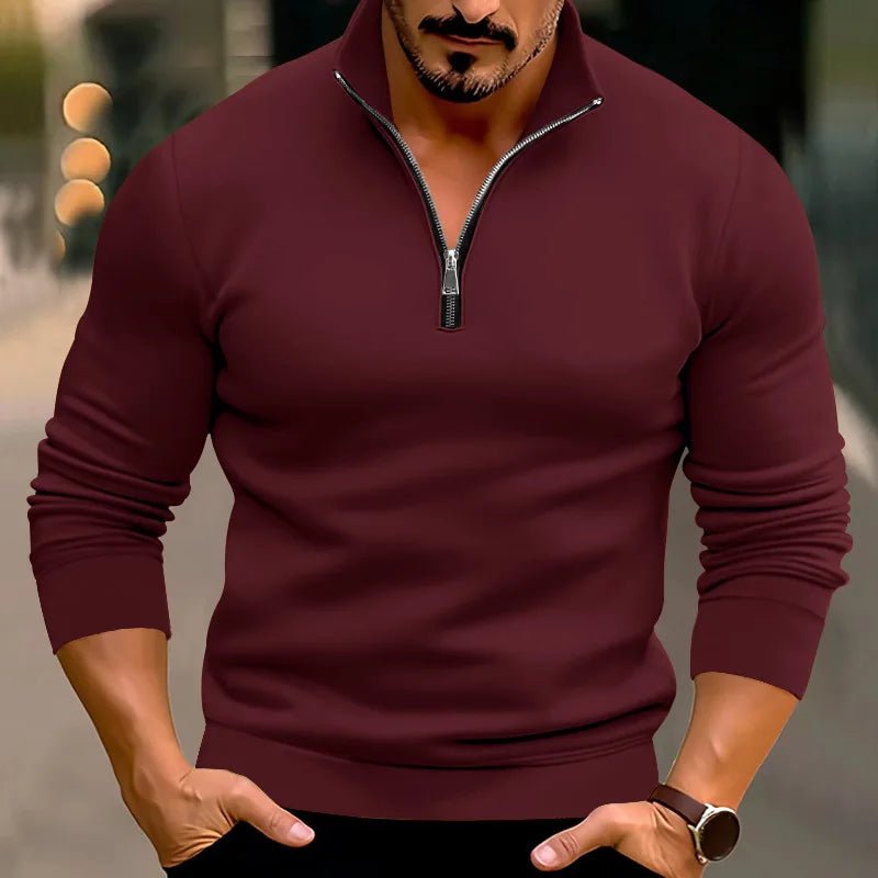 Men Sweater | Stand-Up Collar with Front Zipper Long Sleeve - Evergreen Outfits- Sweaters