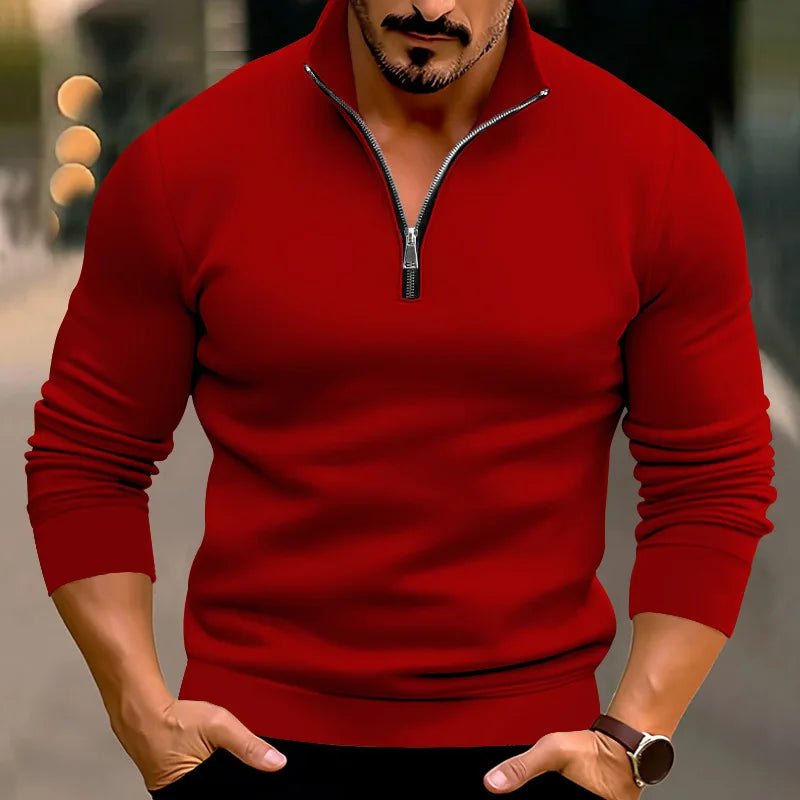 Men Sweater | Stand-Up Collar with Front Zipper Long Sleeve - Evergreen Outfits- Sweaters