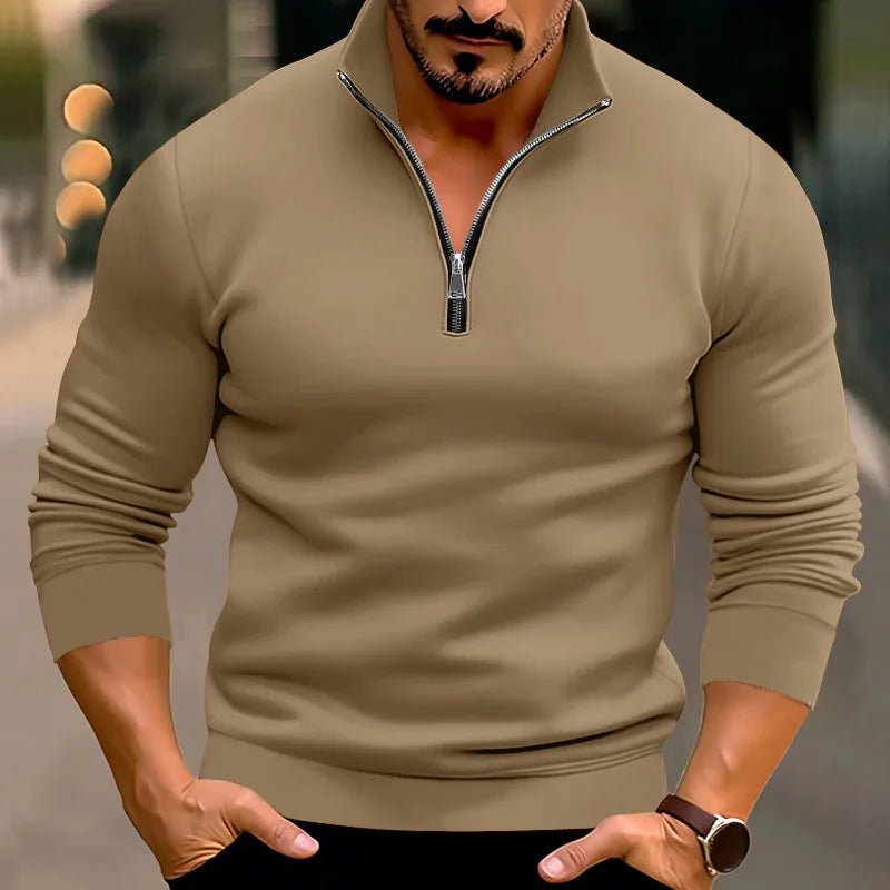Men Sweater | Stand-Up Collar with Front Zipper Long Sleeve - Evergreen Outfits- Sweaters