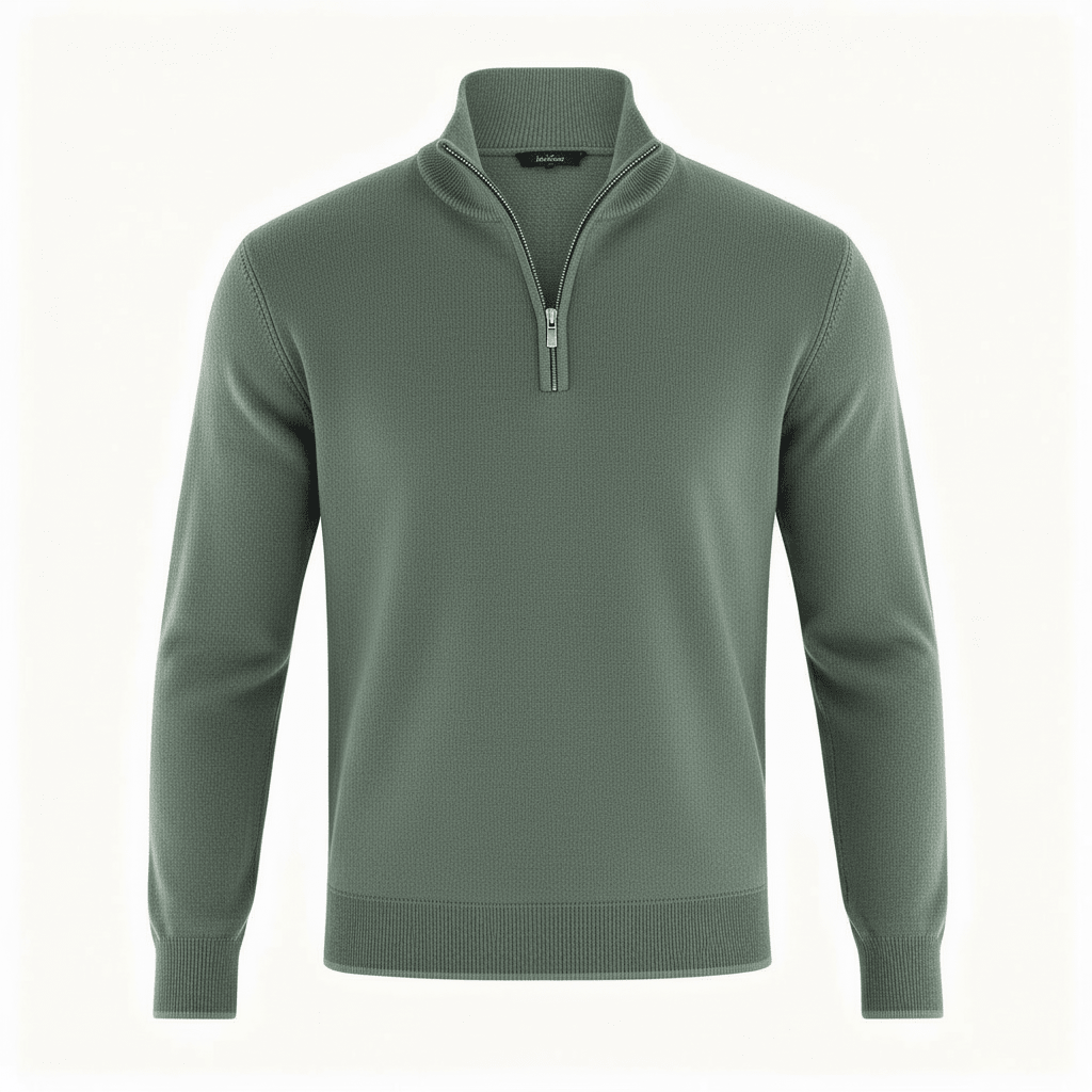 Men Sweater | V-Neck Fine Knit with Adjustable Front Zip - Evergreen Outfits- Sweaters