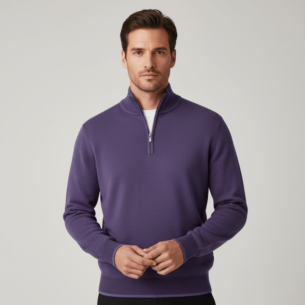 Men Sweater | V-Neck Fine Knit with Adjustable Front Zip - Evergreen Outfits- Sweaters