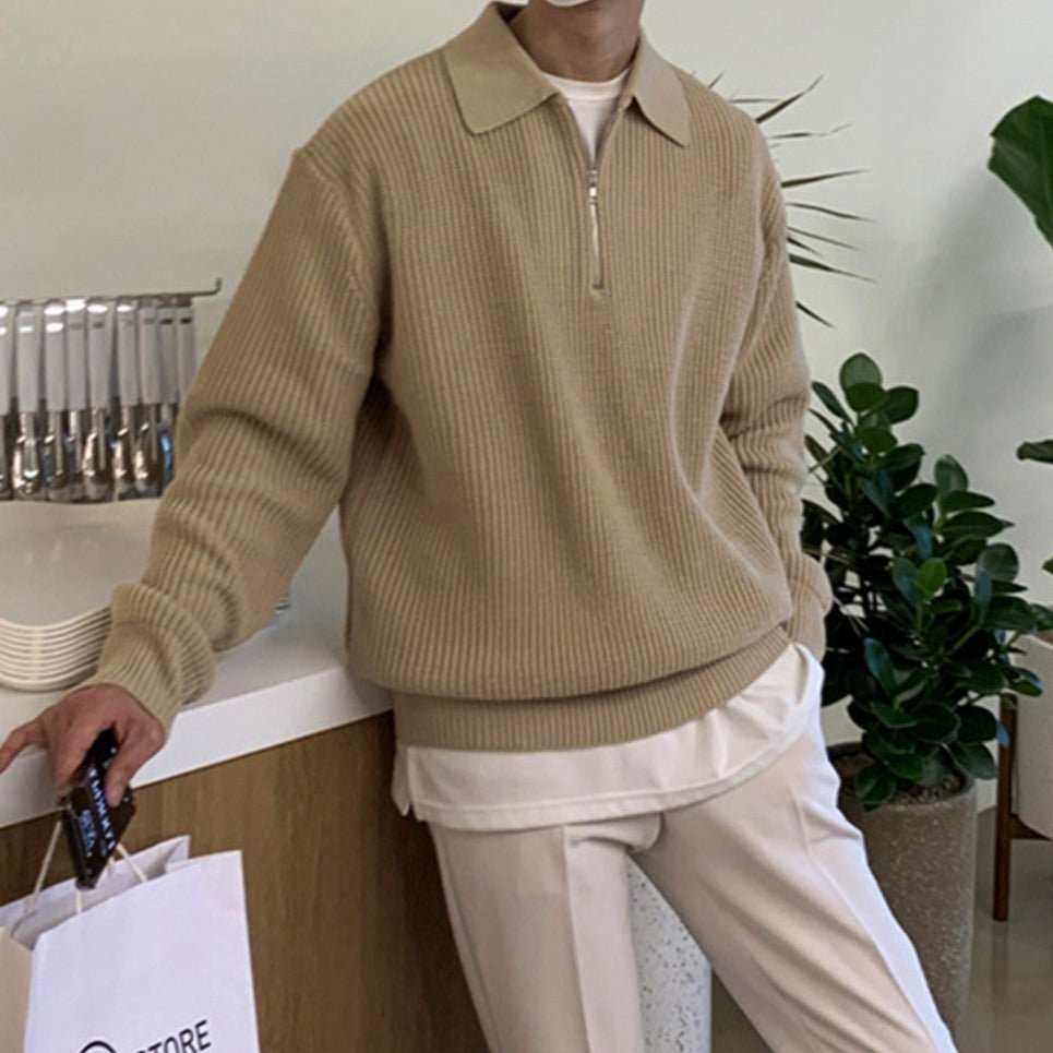 Men Sweater | Zip-Up Regular Fit with Long Sleeves - Evergreen Outfits- Sweaters