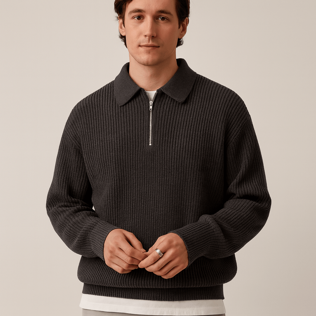 Men Sweater | Zip-Up Regular Fit with Long Sleeves - Evergreen Outfits- Sweaters
