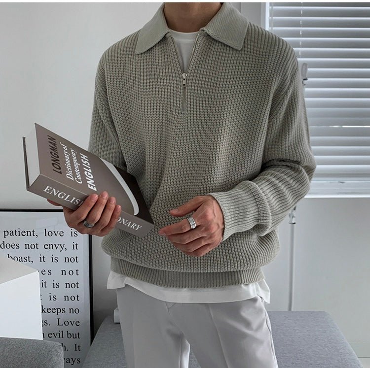 Men Sweater | Zip-Up Regular Fit with Long Sleeves - Evergreen Outfits- Sweaters