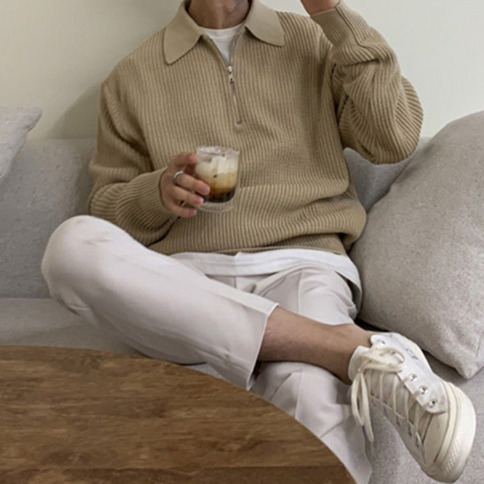 Men Sweater | Zip-Up Regular Fit with Long Sleeves - Evergreen Outfits- Sweaters