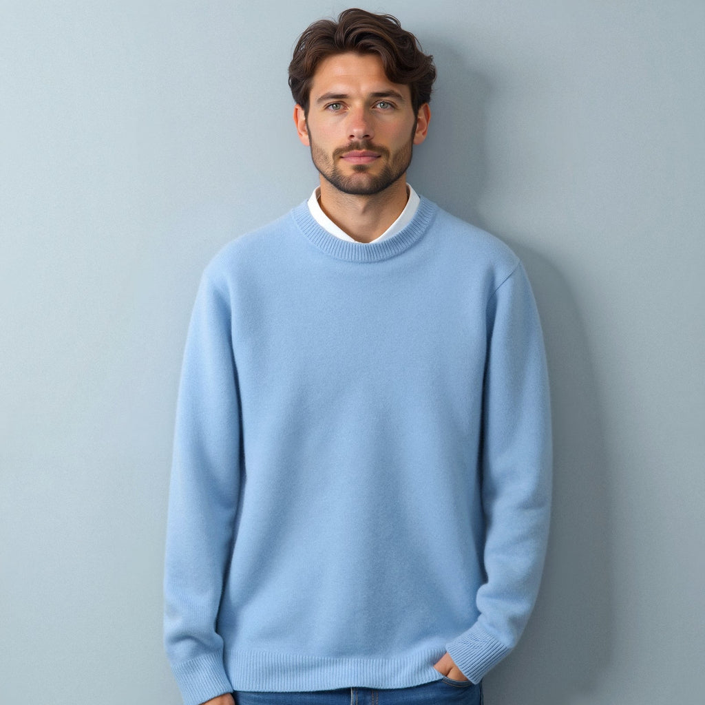 Men Sweatshirt | Classic Fit Crew Neck Fine Knit Pull - Evergreen Outfits- Sweaters