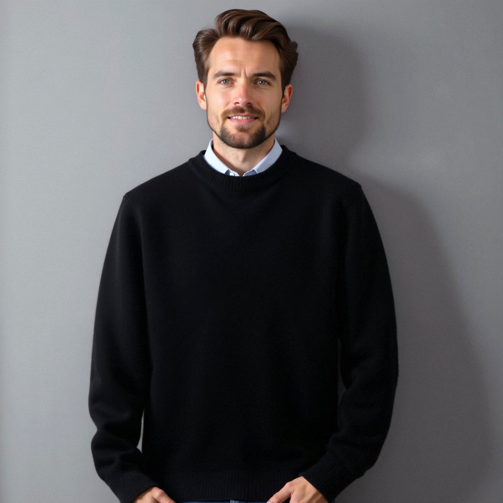 Men Sweatshirt | Classic Fit Crew Neck Fine Knit Pull - Evergreen Outfits- Sweaters